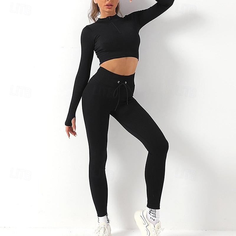 Mujer Conjunto de Ropa Fitness Sujetador deportivo con medias Mono de Fitness 2 Piezas Color sólido Mallas Leggings Trajes de Yoga Negro Blanco Yoga Aptitud física Entrenamiento de gimnasio Alta 2025 - $33.59 –P16