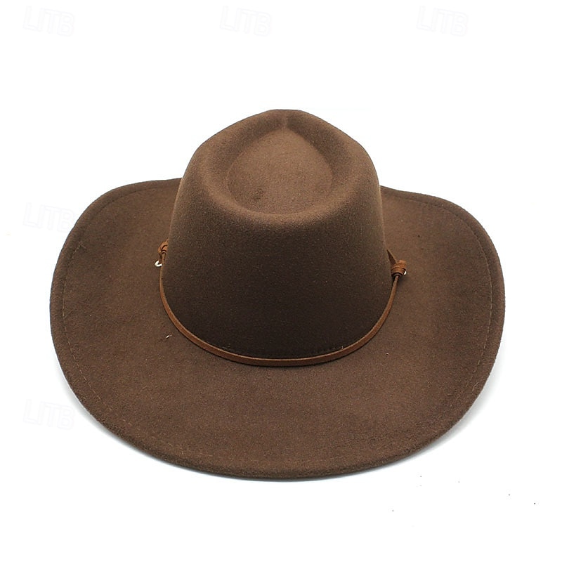 Homme Chapeau de soleil Chapeau de cowboy Chapeau Fedora Trilby Noir Rouge Laineux Le style rétro Mode 18ème siècle État du Texas du quotidien Le thème de la fête Couleur unie / unie Ecran Solaire de 2025 ? $20.99 –P9