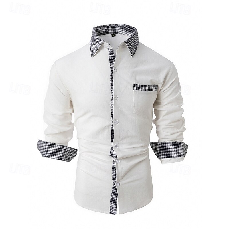 Herren Hemd Oberhemd Knopfhemd Farbblock Hochzeit Party Schwarz Weiß Rosa Orange Langarm Kargen Frühling & Herbst Bekleidung Patchwork 2025 - $26.99 –P2