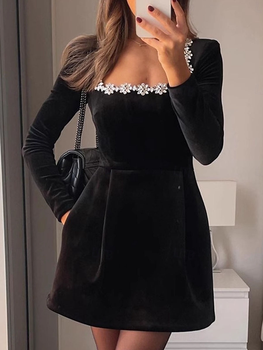 Pentru femei Rochie eleganta Rochii Midi Peteci Elegant În U Negru Alb Roșu-aprins Culoare 2025 - $52.99 –P3