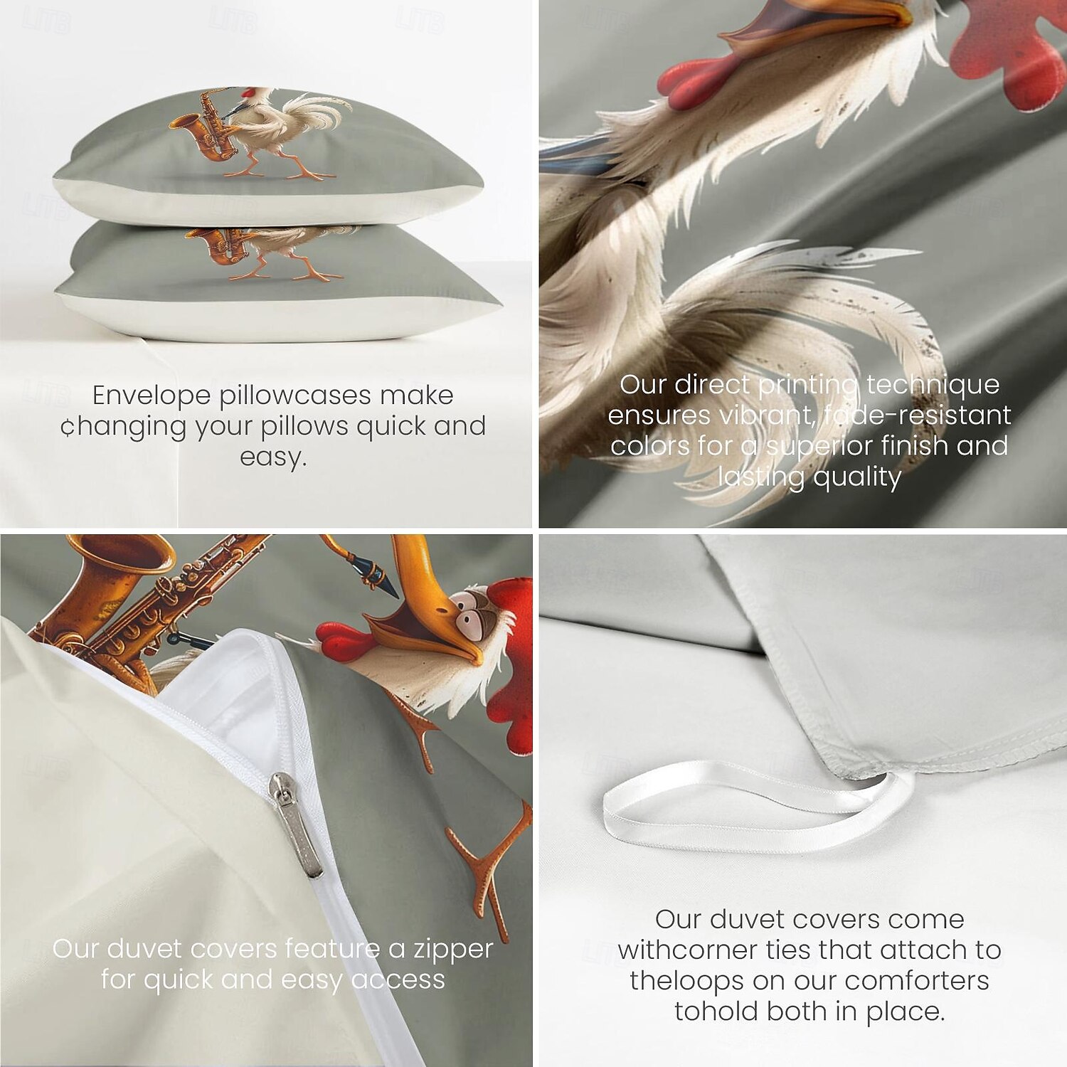 set copripiumino con stampa divertente di gallo, 100% cotone, tessuto morbido e traspirante, include copripiumino e federe, ipoallergenico e delicato sulla pelle, lavabile in lavatrice, resistente, confortevole del 2025 a $60.99 –P10