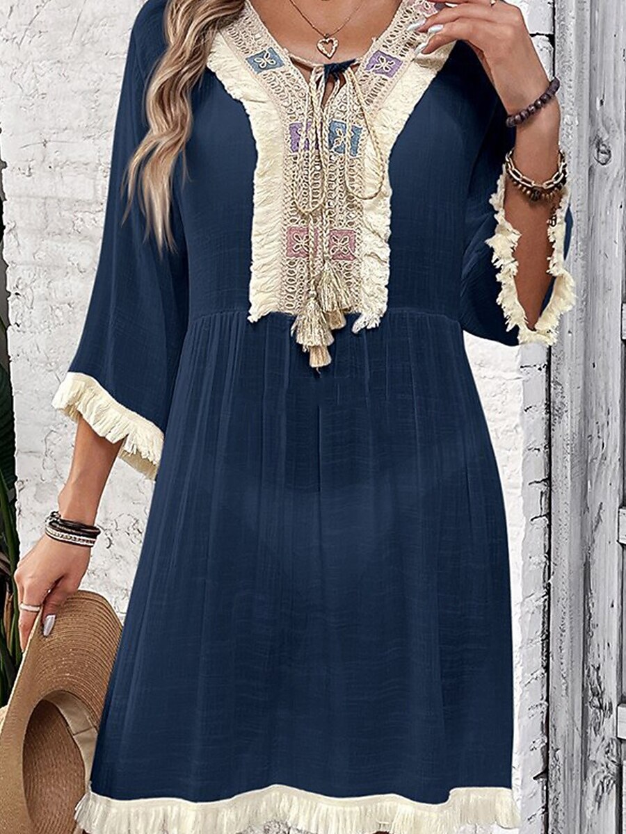 Women's Normal Midi Dress Faux Cotton Linen Shift Dress Sundress ...