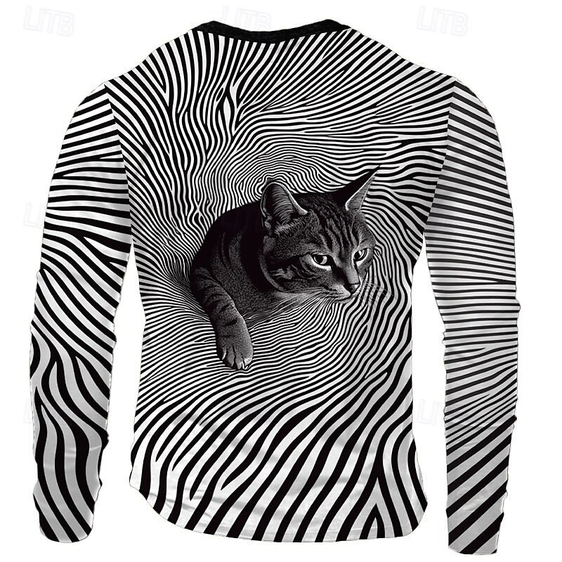 Męskie Kot Podkoszulek Długi rękaw Podkoszulek Druk 3D Półgolf Koszula Moda Przesadny Ulica Codzienny Czarny Lato Wiosna Jesień Odzież S M L XL XXL XXXL 2025 - $19.99 –P2