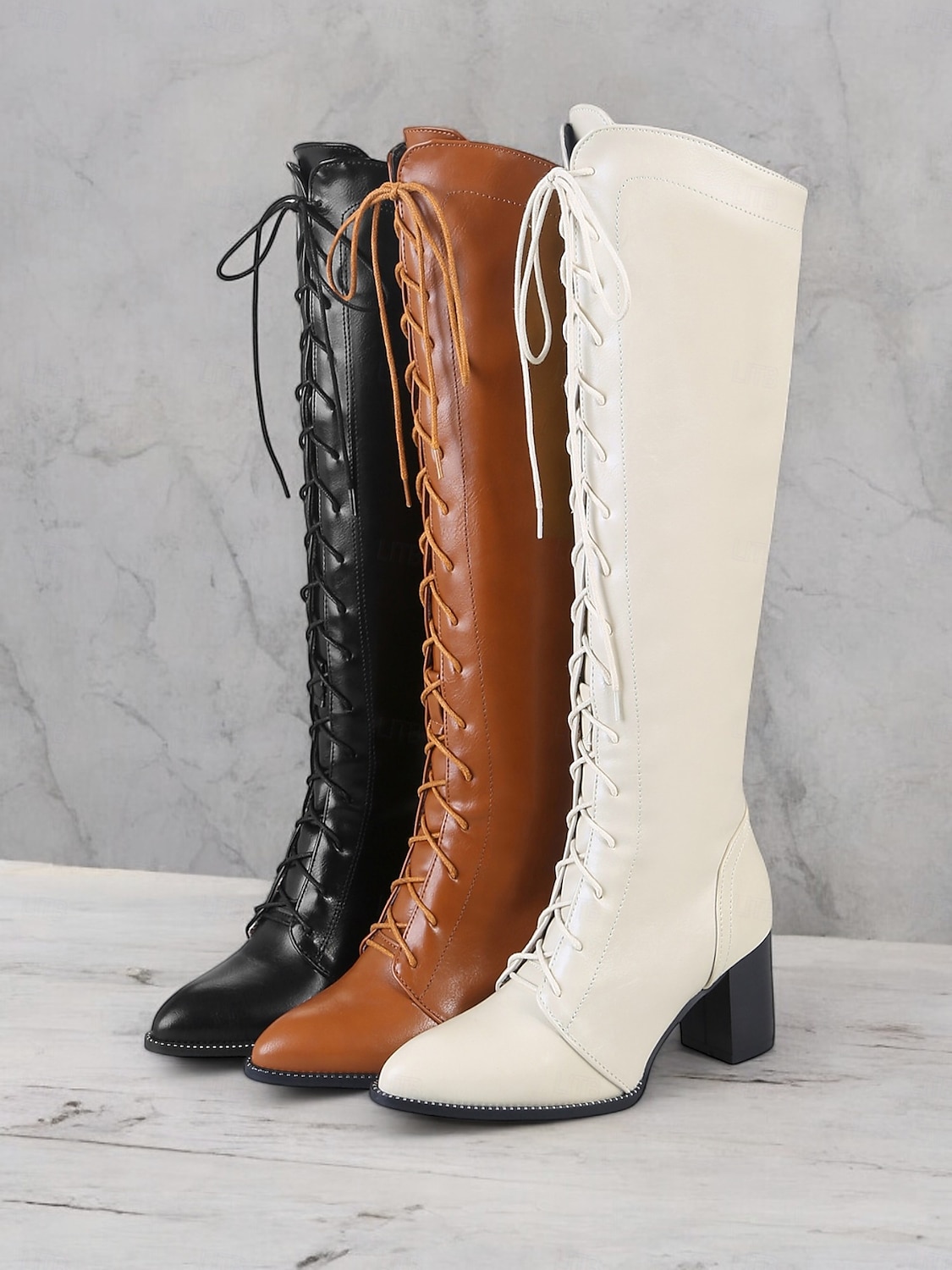 botas femininas elegantes de couro sintético marrom com cadarço e salto bloco | perfeitas para o outono e inverno de 2025 por $59.99 –P5