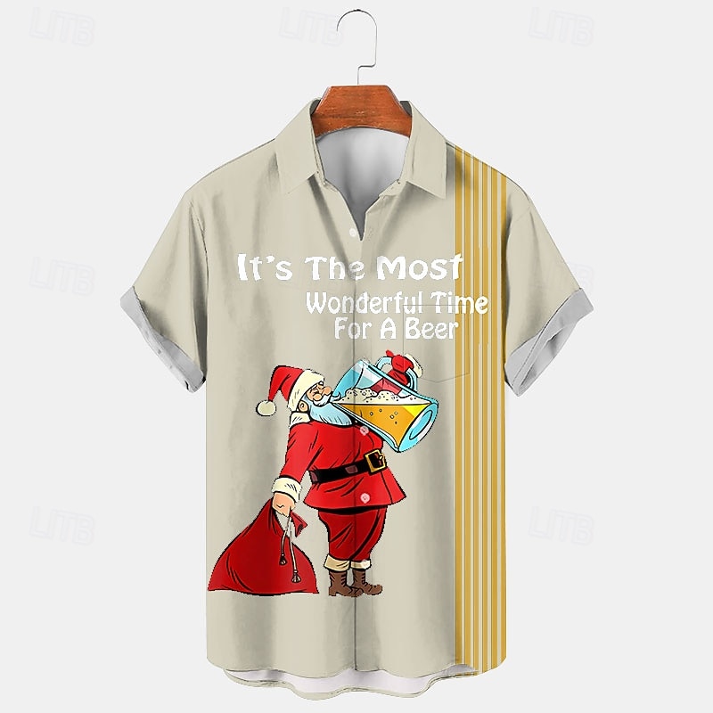 chemises de Noël amusantes pour hommes, imprimées, père Noël, bière, tenue décontractée, tenue quotidienne, sortie, week-end, automne / automne, manches courtes, noir, rouge, bleu marine, s, m, l, de 2025 ? $24.99 –P3