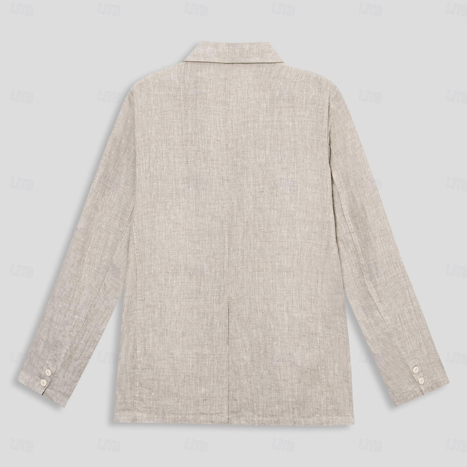 Herre Blazer jakke Bryllup jubileum Fest Sommer Vår 100% Lin Lin Helfarge Enkelt Brystet Enn-knapp Blazer Navyblå Blå Beige 2025 - $55.99 –P3