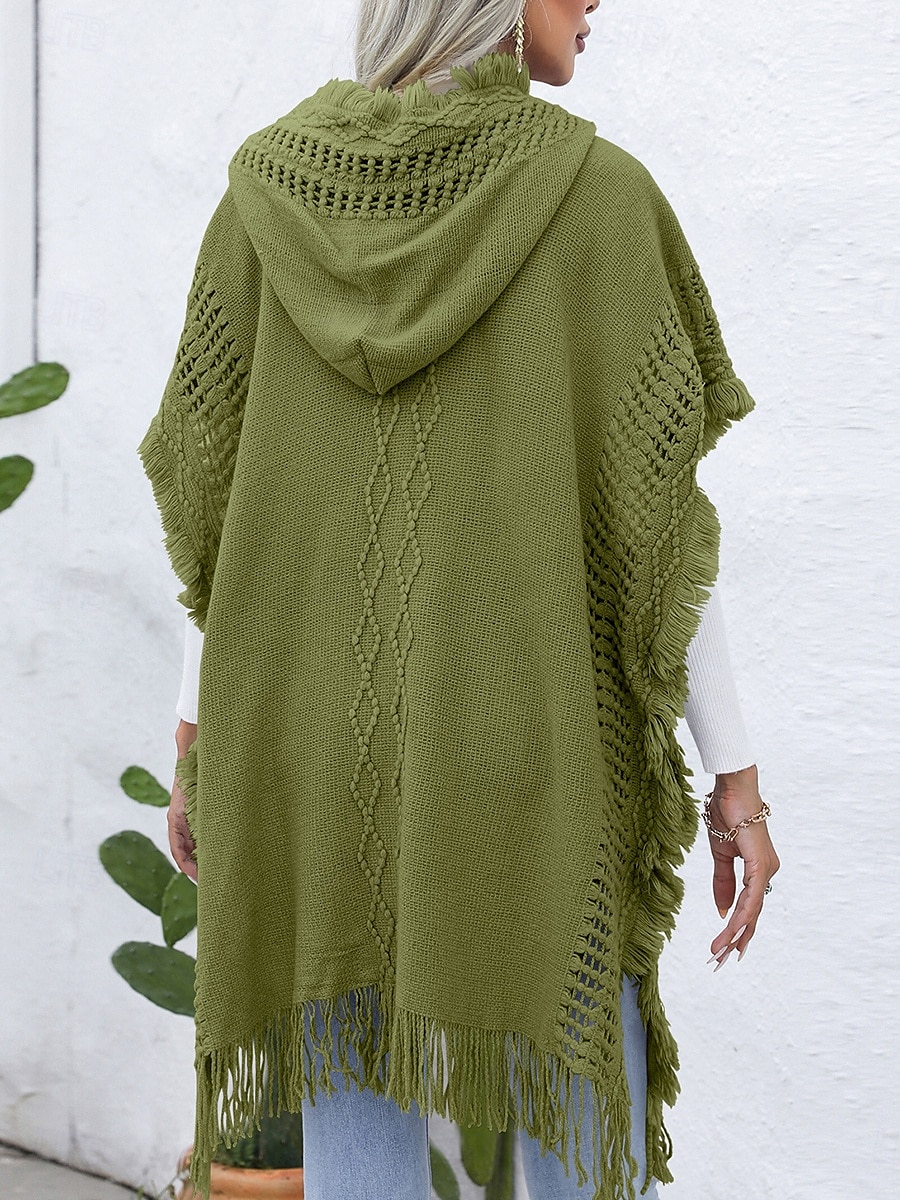 Femme Pullover Décontractées Couleur unie A côtes Col V Patchwork Franges Sans Manches Sans Manches Hauts longs Tricoter Extérieur Rendez-vous Noir Vert Printemps Automne de 2025 ? $28.99 –P3