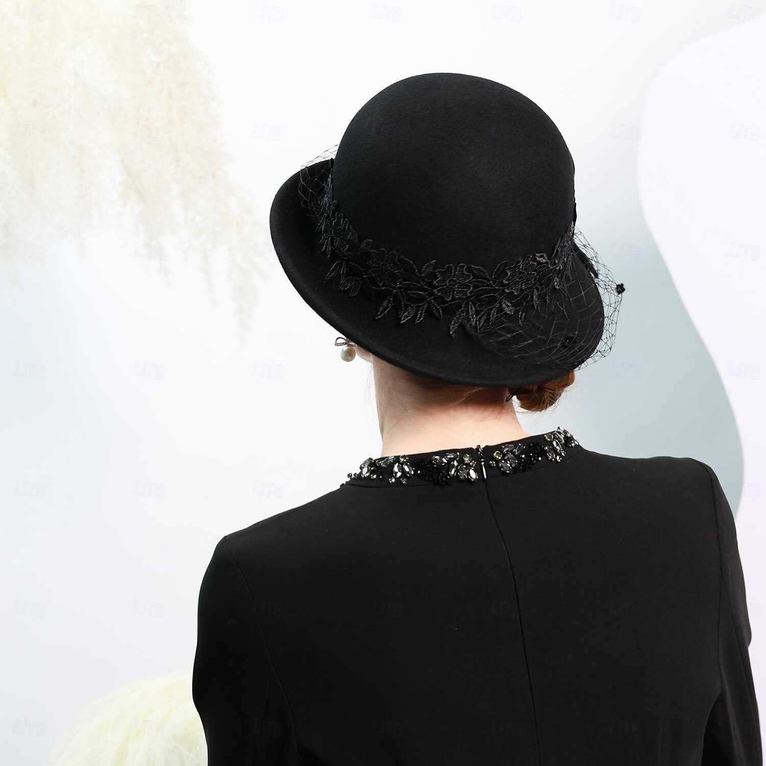 kalapok 100% gyapjú tányér / cloche kalap vödör sapka cilinder tea party elegáns esküvő csipke szalagokkal fejdísz fejfedő 2025 - $43.99 –P10