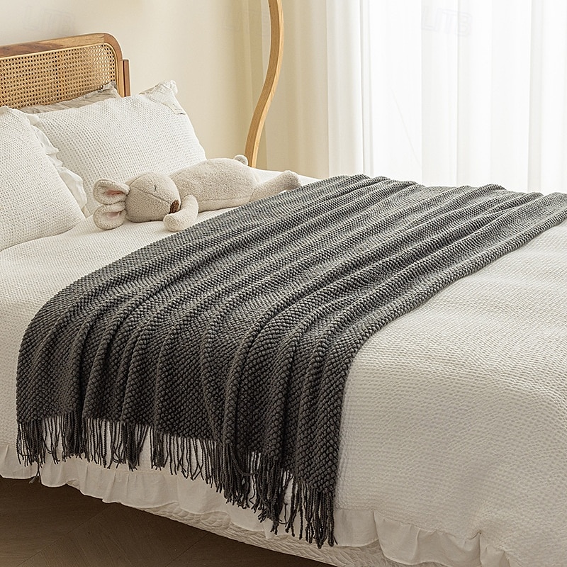Throw Blanket with Tassel, Knit Throw Blankets Soft Cable Knitted Throw Blankets for Couch Stripe Spring Fall Blanket for Bed Sofa Cozy Lightweight Throw Blankets Scarf for Girls Boys 2025 - $30.99 –P9