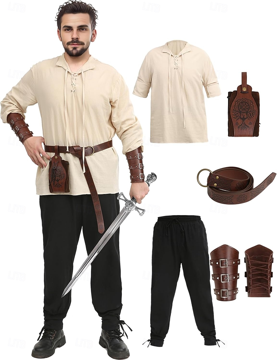 Retro Středověké Renesanční Kalhoty Úbory Pásek Ren Faire Pánské Viking Fantazie předvečer Všech svatých Karneval Plesová maškaráda Karneval Výkon LARP Dospělé Tričko Kalhoty Pásek 2025 - $51.99 –P8