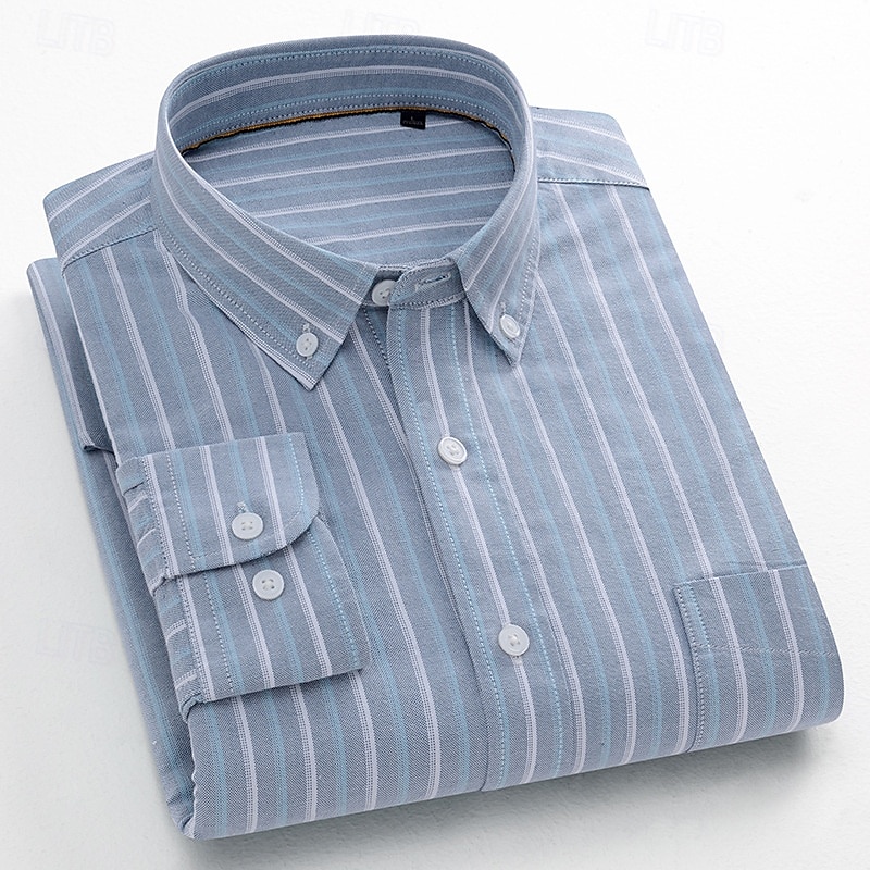 Men's 100% Cotton Oxford Shirt grey blue Light Green Pink Purple Long Sleeve Striped Button Down Collar School Wedding Buttons Clothing Apparel Neutral Fashion Daily 2025 - $28.99 –P1