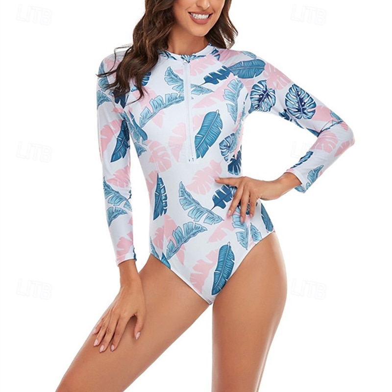 Γυναικεία Προστατευτικά Μαγιό Άνθινο Εκτυπωμένο Μποστινό Φερμουάρ Γρήγορο Στέγνωμα Ελαφρύ Αναπνέει Μακρυμάνικο Κορμάκι Μαγιό Σέρφινγκ Παραλία Θαλάσσια Σπορ Καλοκαίρι 2026 - $22.99 –P11