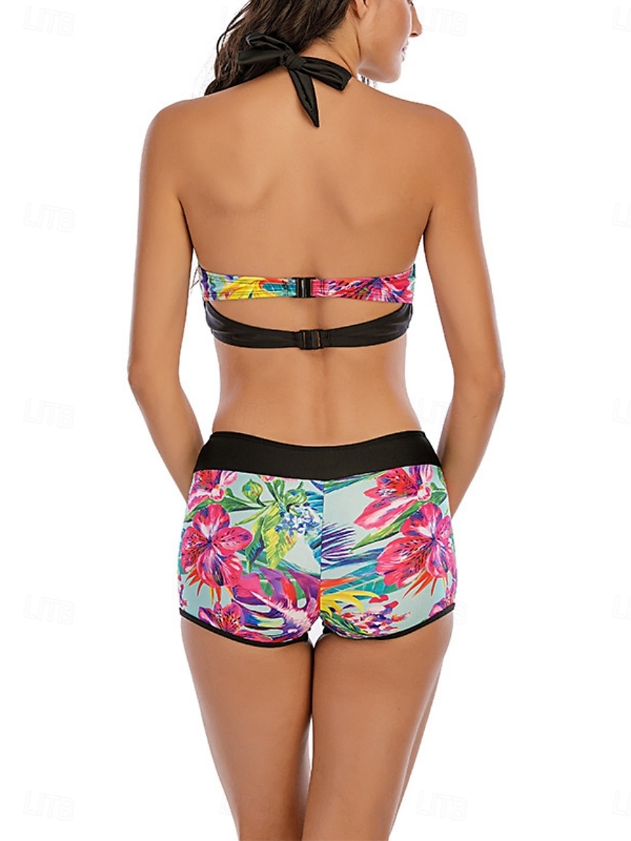 Dam Badkläder Bikini 2 st Pojkeben Baddräkt Öppen rygg Smal Semester Standkläder Grafisk Halterneck Ärmlös Baddräkter 2025 - $26.99 –P2
