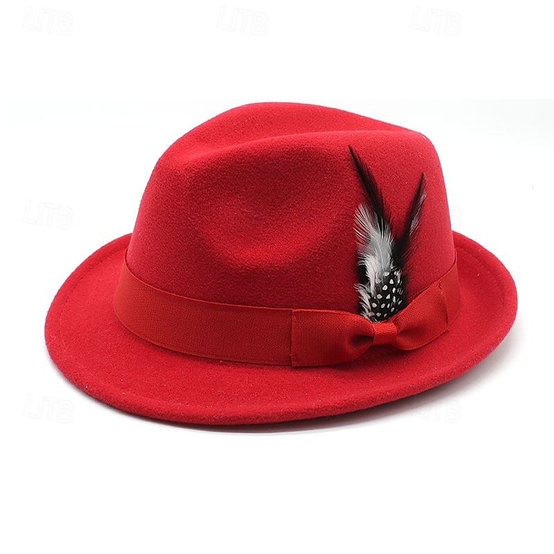 Men's Kentucky Derby Hat Sun Hat Cowboy Hat Fedora Trilby Hat Black Red Woolen Vintage Style Fashion 18th Century State of Texas Daily Theme Party Solid / Plain Color Sunscreen Cosplay 2025 - $10.99 –P4
