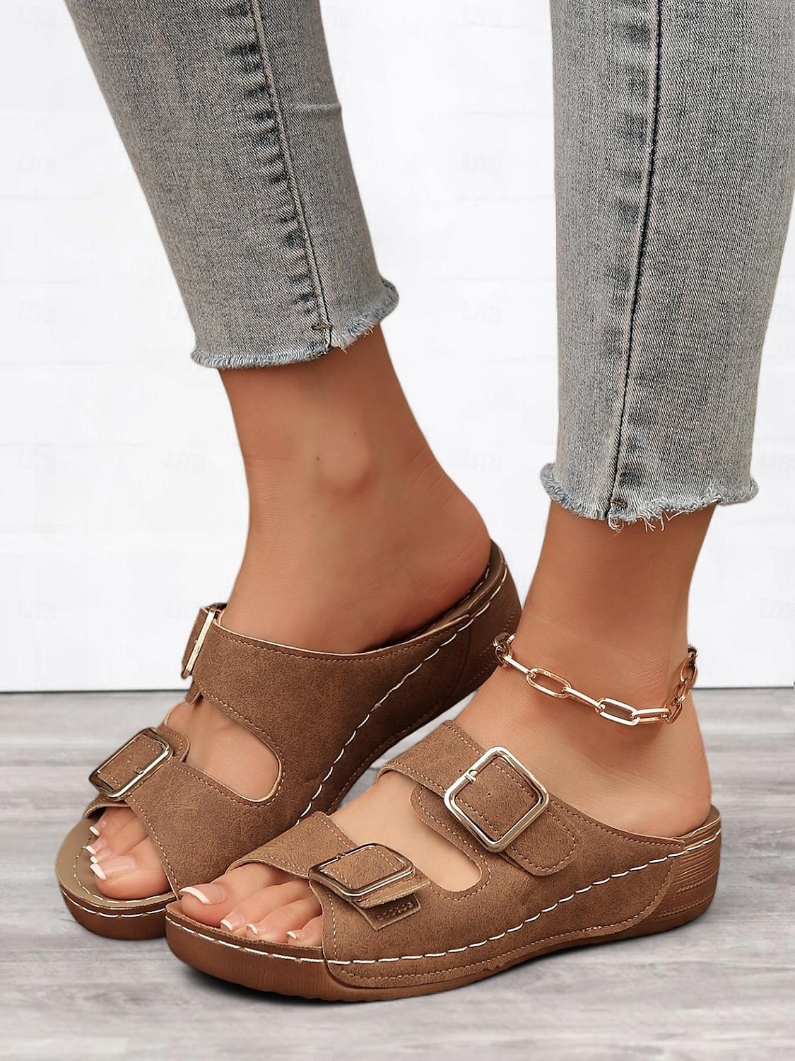 Women's Dark Blue Double Buckle Slip-On Sandals with Cushioned Sole, Casual Summer Shoes for Beach and Everyday Wear 2025 - $26.99 –P6