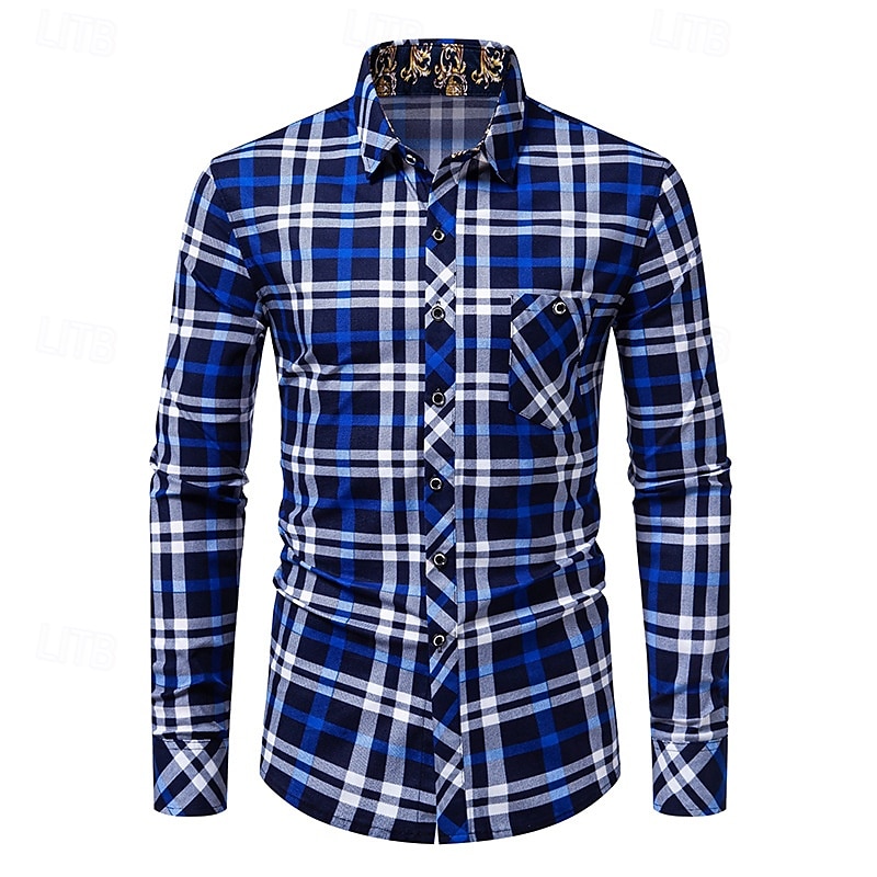 Herr Skjorta Sommarskjorta Casual skjorta Knapp upp skjorta Rutiga skjortor Rubinrött Blå Långärmad Rutig Kavajslag Semester Helgdag Framficka Kläder Polyester Mode Ledigt Bekväm 2025 - $13.99 –P2