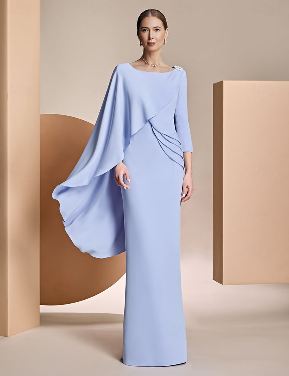 Skär  Kolumn Klänning Mor till Bruden Klänning Formell Elegant Smyckes Hals Golvlängd Chiffon Lång ärm med Applikationer Enfärgad 2025 - $167.99 –P1