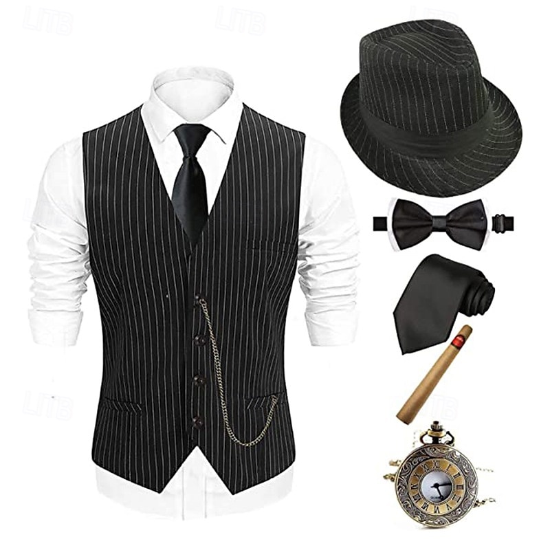 Velký Gatsby Gentleman Gangster Retro Řvoucí 20s 20. léta 20. století Úbory Kamizelka Panamský klobouk Sada příslušenství Pánské Kostým Retro Kostýmová hra Maturitní ples Festival Nákrčník Vánoce 2025 - $44.99 –P18