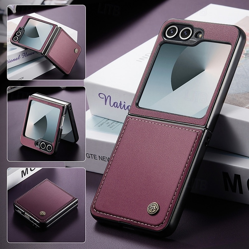 Phone Case For Samsung Galaxy Z Flip 6 Z Flip 5 Back Cover Magnetic Support Wireless Charging Card Slot Retro TPU PU Leather 2025 - $18.99 –P13