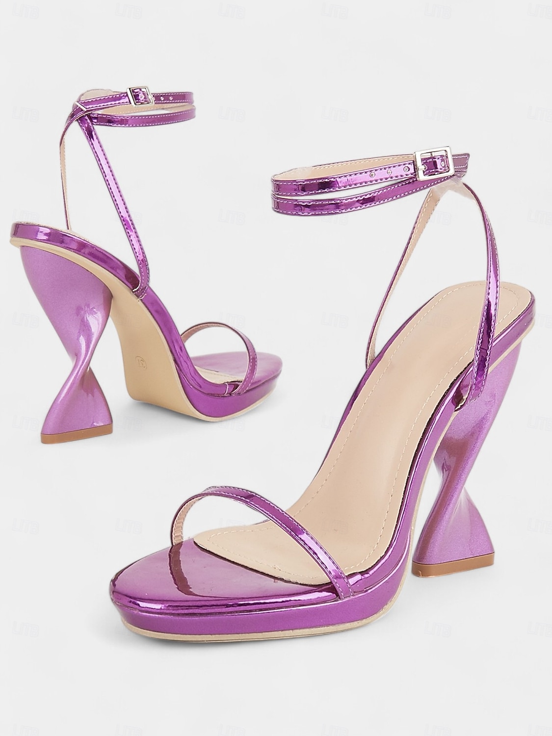 sandales à lanières violettes métallisées pour femmes avec talons sculpturaux et bride à la cheville – talons hauts audacieux pour les soirées et les occasions spéciales de 2025 ? $54.99 –P1