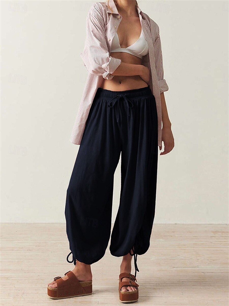 Women's Slacks Bloomers Fashion Streetwear Full Length Medium Waist Plain Drawstring Comfort Outdoor Stretchy Vacation Street Daily Black Army Green Rose Red Spring Fall Loose Fit 2025 - $27.99 –P9