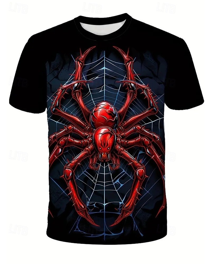 Poikien 3D Kuvitettu SPIDER T-paita Lyhythihainen Kesä Kevät Muoti Perus Lapset 4-12 vuotta Tiukka pyöreä kaula-aukko ulko- Kausaliteetti Päivittäin Normaali 2025 - $11.99 –P3