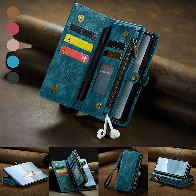 Phone Case For Samsung Galaxy Z Fold 6 Z Fold 5 Z Fold 4 Wallet Case with Stand Holder Zipper with Wrist Strap Retro TPU PU Leather 2025 - $34.99 –P9