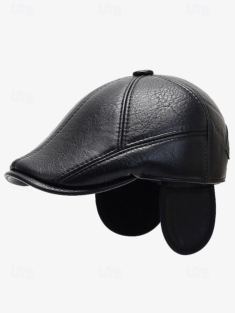 Herren-Baskenmütze aus Kunstleder mit Ohrenklappen – stylische Wintermütze mit Ohrenschutz für die Freizeit und Outdoor-Aktivitäten 2025 - $14.99 –P3
