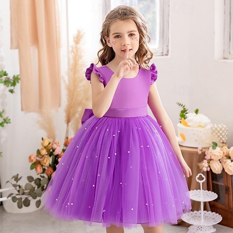 Bloemenmeisjesjurk kinderen Voor meisjes Prinses jurk Prestatie Bruiloft Feest Elegant Mooi Netstof Effen Kleur Mouwloos Strakke ronde hals Lichtgeel Licht Roze 4 jaar + 2025 - $30.99 –P3