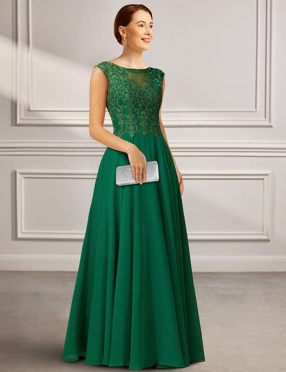 A-Line Dress Mother of the Bride Dress Elegant Jewel Neck Floor Length Chiffon Half Sleeve with Lace Solid Color 2025 - $171.99 –P1