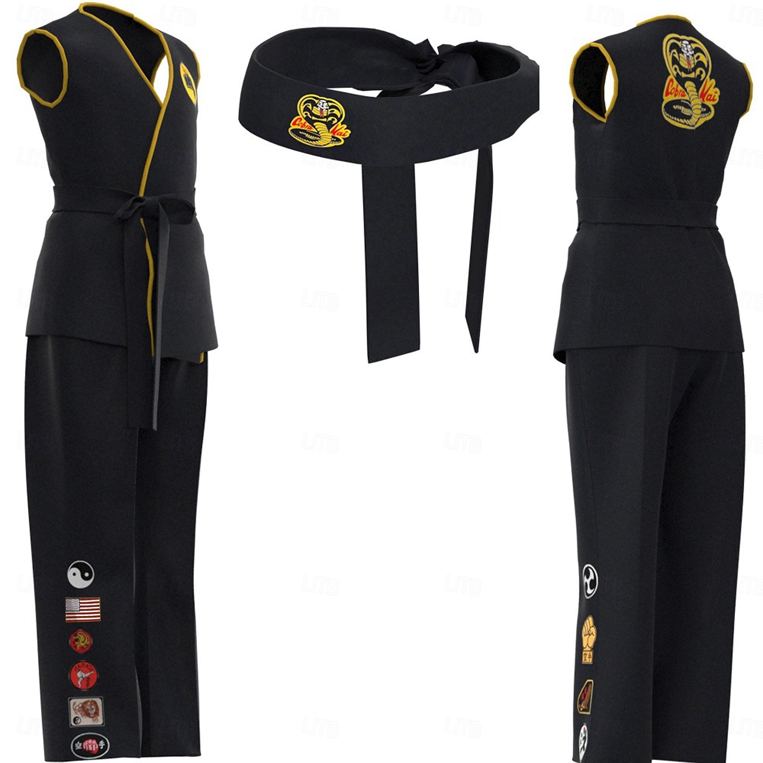 Cobra Kai Karate Kid Outfits Masquerade Men's Women's Boys Movie Cosplay Sports Cosplay Black Top Pants Waist Belt Carnival Children's Day Masquerade Girls' World Book Day Costumes 2025 - $44.99 –P2