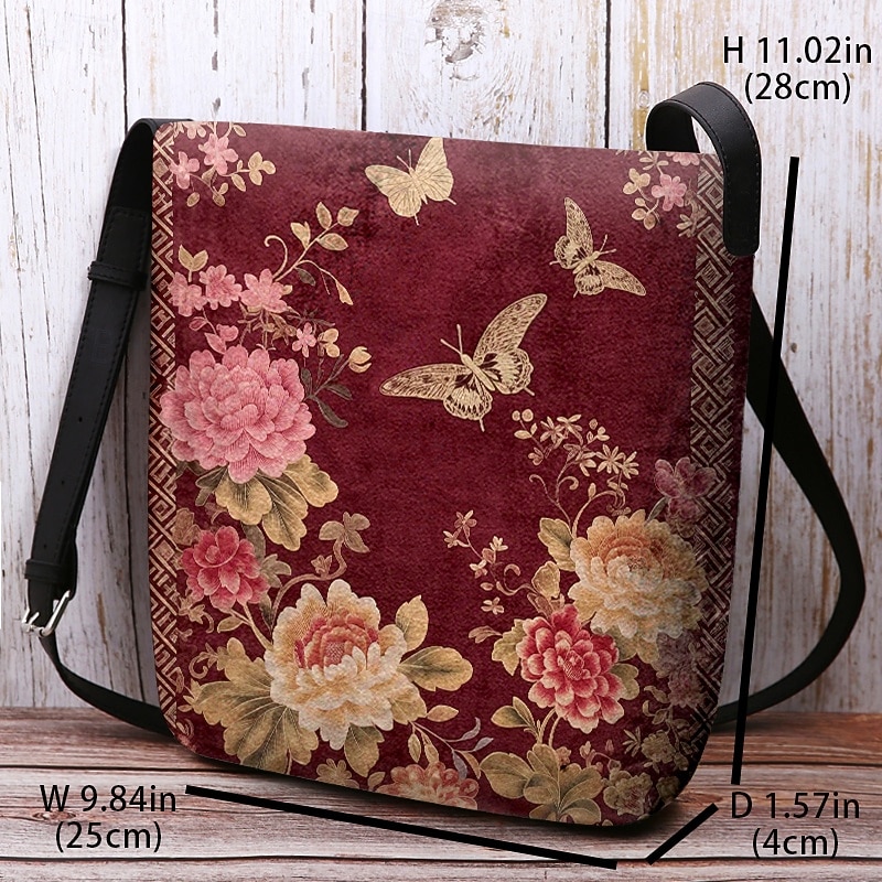 Vintage Floral Crossbody Bag with Butterfly Print, Lightweight Shoulder Bag for Women, Casual and Travel Use Red Purple Green 2026 - $24.99 –P3