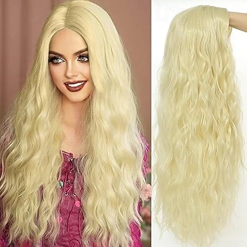 parrucche per donne parrucca con parte centrale riccia parrucca sintetica dall'aspetto naturale parrucche in fibra resistente al calore per cosplay costume di halloween uso quotidiano per feste del 2025 a $19.49 –P5