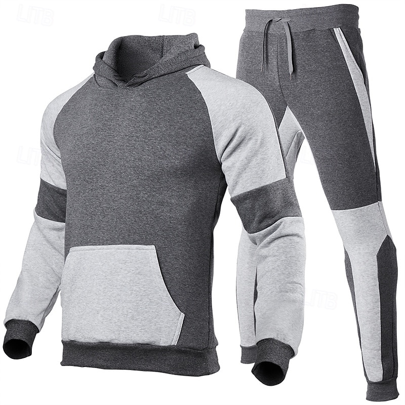 Hombre Sudadera Tracksuit Conjunto de sudaderas con capucha Negro Rojo Gris Claro Negro+Gris Gris Con Capucha Bloque de color Correa 2 Piezas Bolsillo delantero Deporte Diario Festivos Poliéster Ropa 2025 - $28.99 –P5