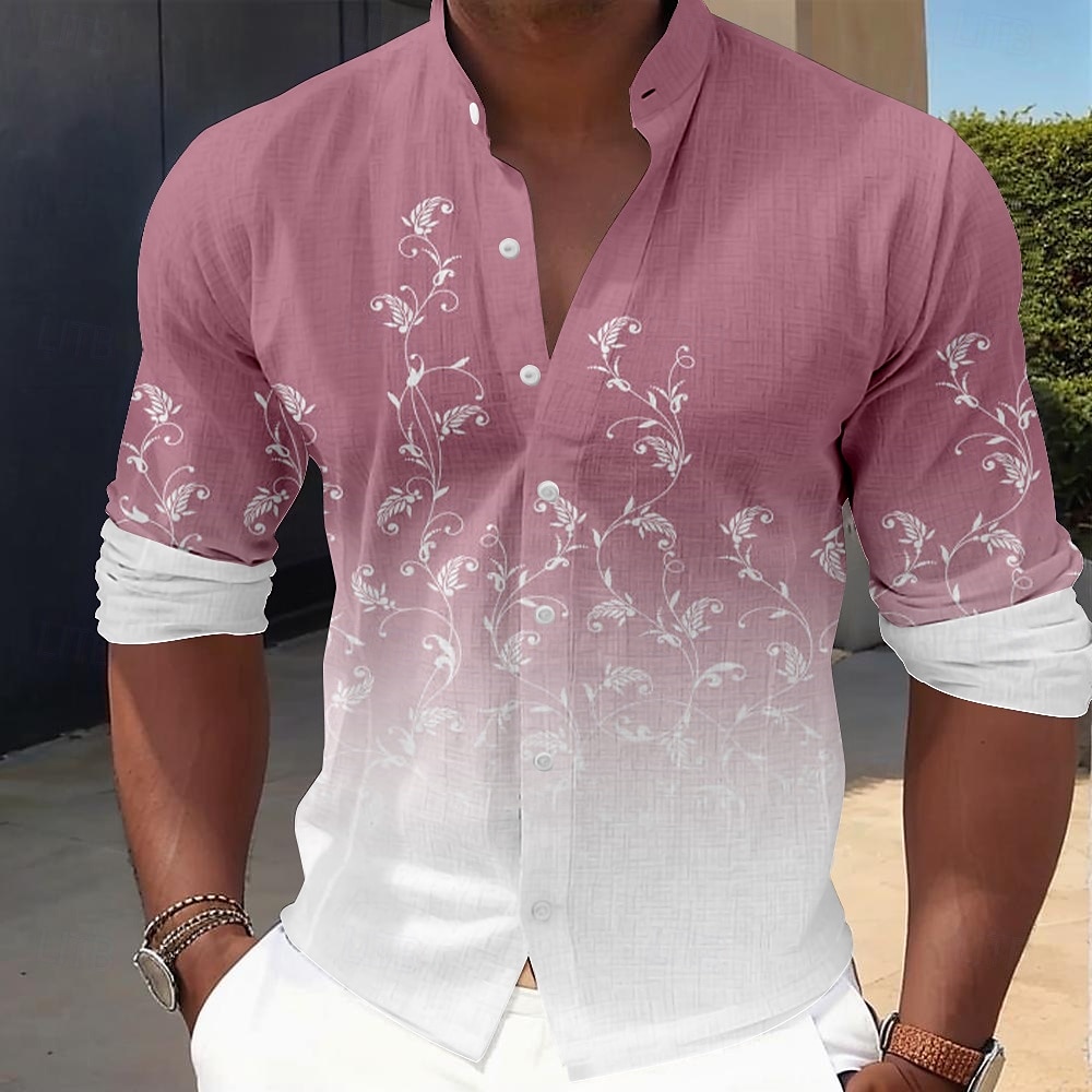 Men's Floral Casual Shirt Button Up Shirt Long Sleeve Casual Resort Vacation Casual Spring Fall Standing Collar Button Up Pink Blue Green 2025 - $24.99 –P5