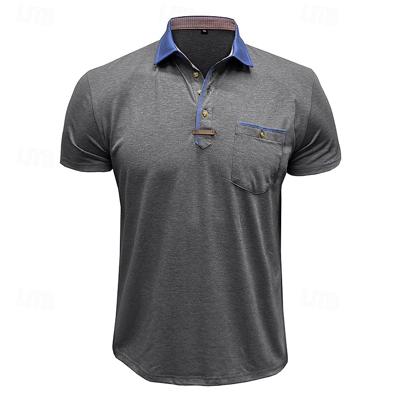 Per uomo Polo Camicia da golf Golf Attività commerciale Informale Classico Manica corta Di tendenza Tinta unica Bottoni Tasche Estate Primavera Standard Grigio scuro Verde foresta Blu denim Nero del 2026 a $22.99 –P5
