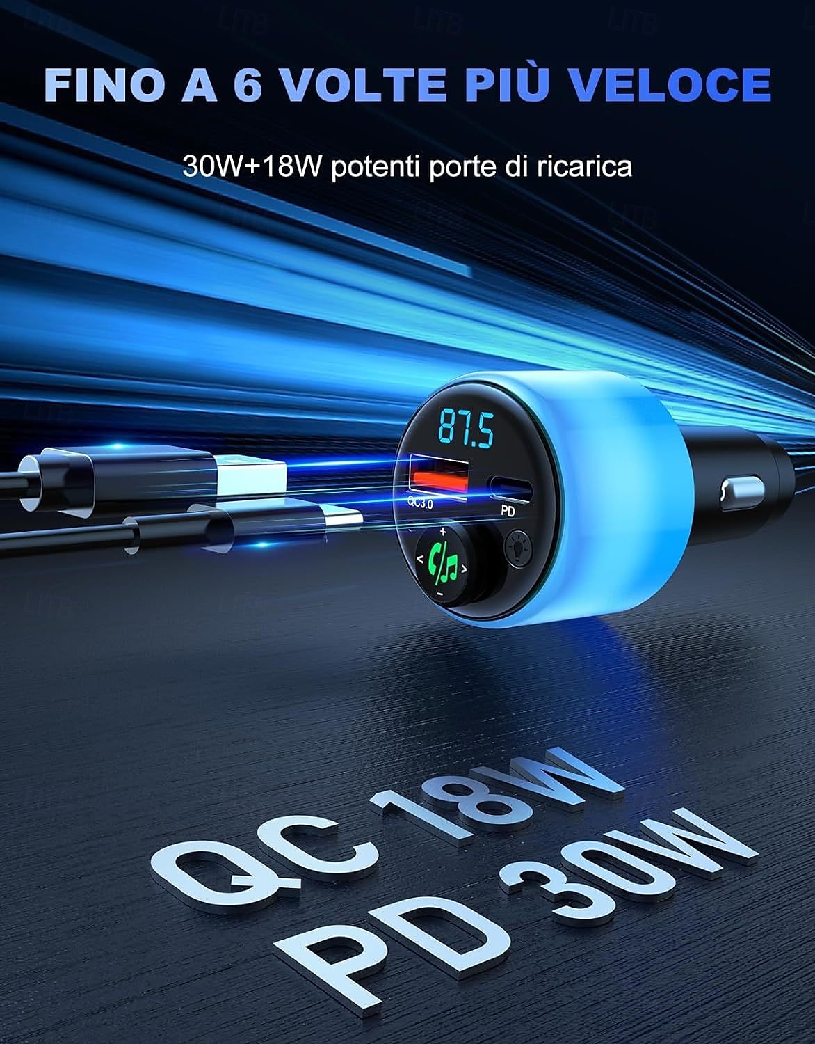 2025年 車用 Bluetooth 5.3 FM トランスミッター PD 30W + QC 3.0 デュアルポート 高速カーチャージャー ワイヤレス FM ラジオ Bluetooth カーアダプター ハンズフリー通話機能付き  コレクション – $38.99 –P2
