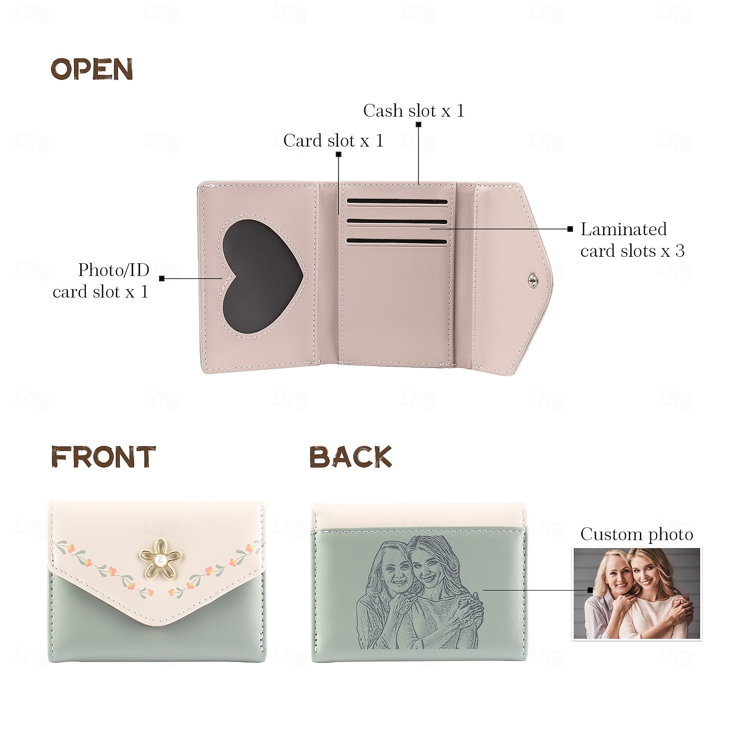 Portafoglio in PU inciso personalizzato miglior regalo per mamma – Regalo di matrimonio personalizzato per coppia portafoglio in pelle a pieghe con foto floreale per lei regalo per matrimonio festa del 2025 a $20.99 –P2
