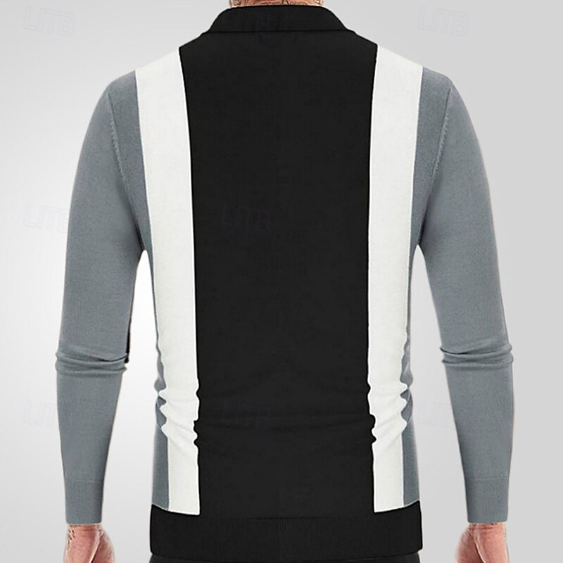 Herren Polos mit Knöpfen Golfhemd Casual Sport Kargen Langarm Modisch Basic Farbblock Patchwork Knopf Frühling Herbst Schwarz Blau Polos mit Knöpfen 2025 - $28.99 –P7