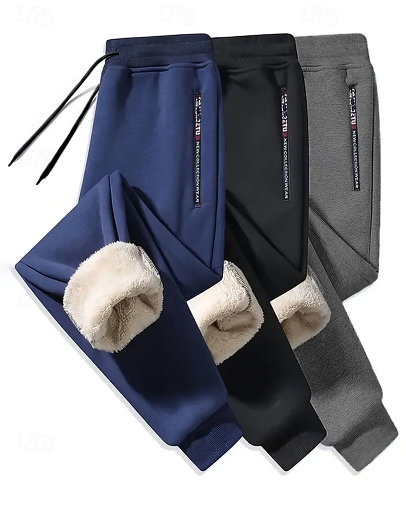 Men's Fleece Pants Sweatpants Joggers Winter Pants Trousers Pocket Drawstring Elastic Waist Plain Comfort Warm Sports Outdoor Daily Fashion Casual Black Navy Blue Micro-elastic 2026 - $21.99 –P1