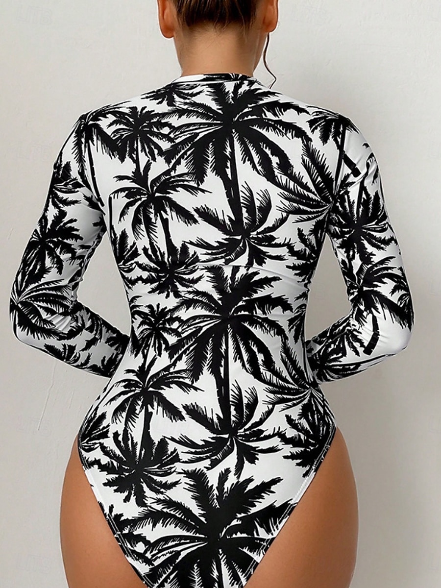 Dam Badkläder En bit Monokini Underställströja Baddräkt Öppen rygg Dragkedja Magkontroll Hög midja Smal Semester Standkläder Grafisk Hög hals Långärmad Baddräkter 2025 - $24.99 –P2