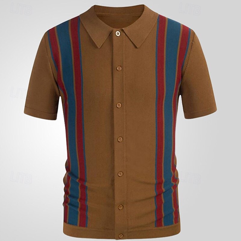 Férfi Button Up Polos Golfing Hétköznapi Sport Hajtóka Rövid ujjú Divat Alap Színes Kollázs Gombok Nyár Fekete Sötétkék Barna Button Up Polos 2025 - $28.99 –P6