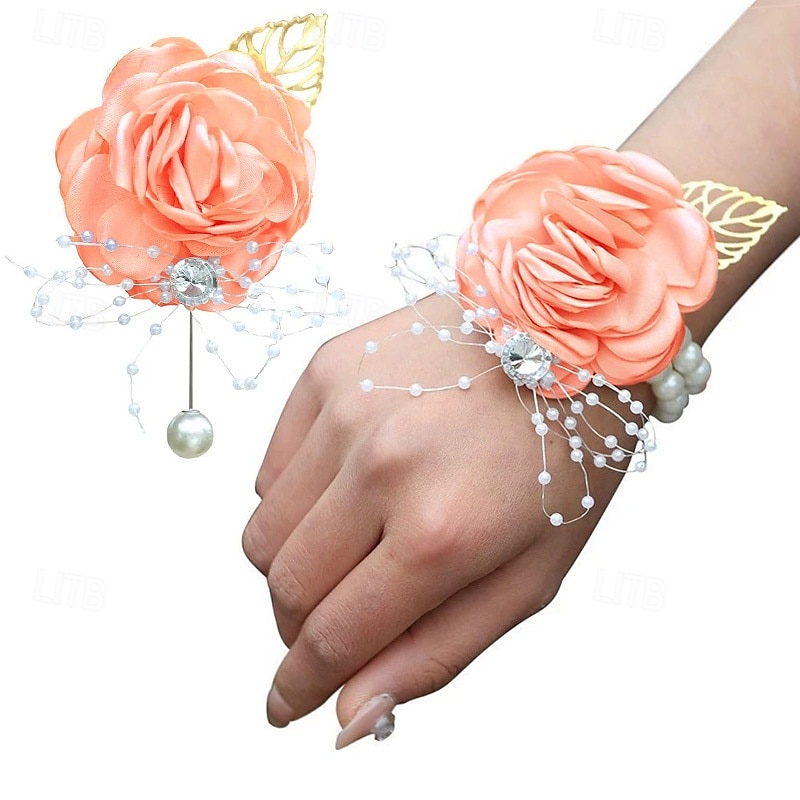 Pachet de 2 set de butoniere pentru încheietura mâinii, trandafir artificial, floare de mătase lucrată manual, pentru flori de nuntă, accesorii, decor costum de bal 2025 - $7.99 –P9