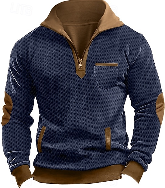 Men's Waffle Sweatshirt Waffle Hoodies Zip Up Sweatshirt Pullover Black Navy Blue Standing Collar Plain Pocket Work Sports & Outdoor Casual Active Vintage Cool Spring Fall Clothing Apparel Hoodies 2025 - $32.99 –P1