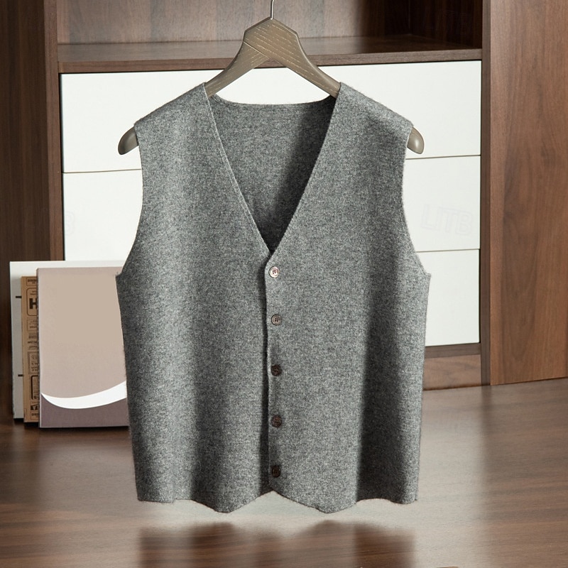 Herren Kaschmir Strickjacke Weste Stricken Knopf hoch V Ausschnitt Strickware Elegant Schule Formell Bekleidung Frühling Herbst Schwarz Marineblau S M L 2025 - $141.99 –P5