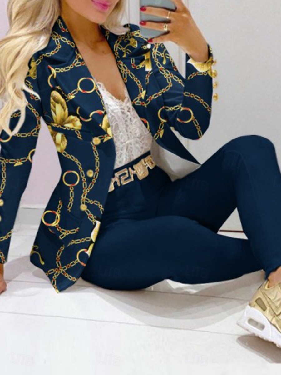 Damen Modisch Blazer Hose Hosen Langarm Hemdkragen Graphic Patchwork Casual Täglich Blau Frühling & Herbst Regular Fit 2025 - $49.99 –P1
