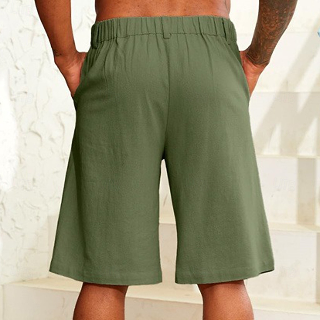 Homme Short en lin Short d'été Bermuda Boutons Poche Jambe droite Plein Confort Respirable Court Entreprise Design mode Blanche Vert Véronèse de 2026 ? $22.99 –P7