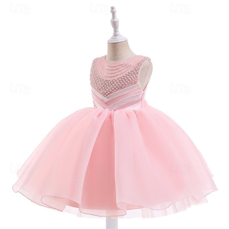 Robe de Demoiselle d'Honneur Fille enfants Fille Robe de princesse Utilisation Mariage Soirée Elégant Magnifique Maille Couleur unie Sans Manches Col Ras du Cou Blanche Champagne 4 ans et + de 2025 ? $38.99 –P16