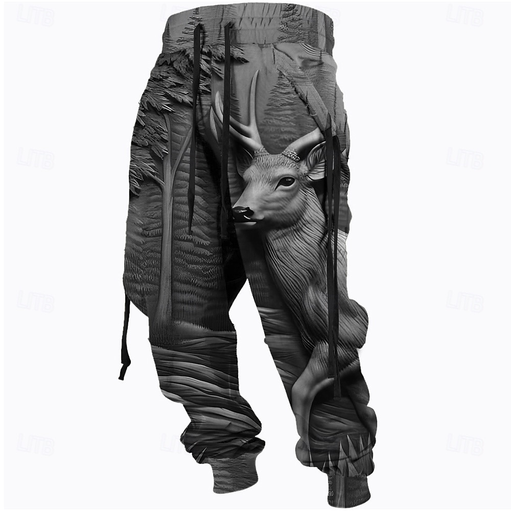 Men's Optical Illusion Hunting Deer Sweatpants Trousers Mid Waist Drawstring Elastic Waist Active Vintage Casual Outdoor Streetwear with Pockets Spring Fall 3D Print Brown Gray 2025 - $25.99 –P2