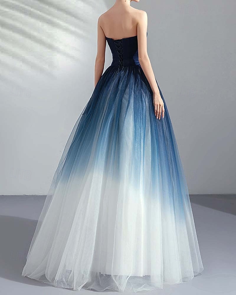 Ombre A-vonalú báliruha estélyi ruha redőzött formális álarcosbál floor length ujj nélküli strapless tüll 2025 2025 - $108.99 –P3
